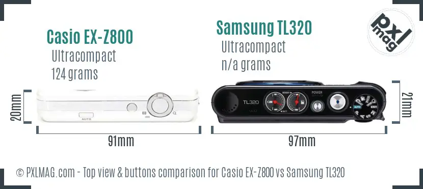 Casio EX-Z800 vs Samsung TL320 top view buttons comparison