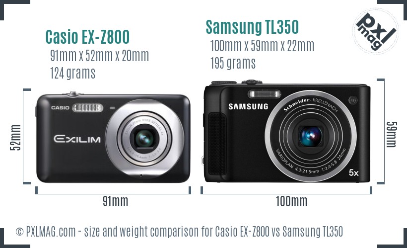 Casio EX-Z800 vs Samsung TL350 size comparison