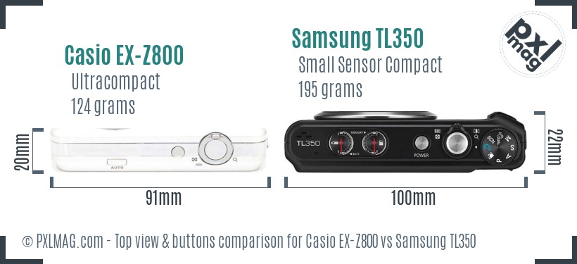 Casio EX-Z800 vs Samsung TL350 top view buttons comparison