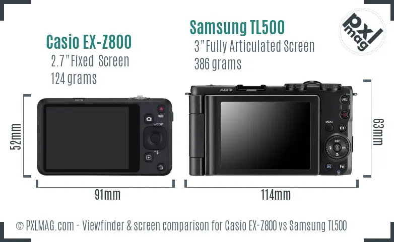 Casio EX-Z800 vs Samsung TL500 Screen and Viewfinder comparison