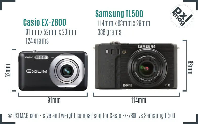 Casio EX-Z800 vs Samsung TL500 size comparison