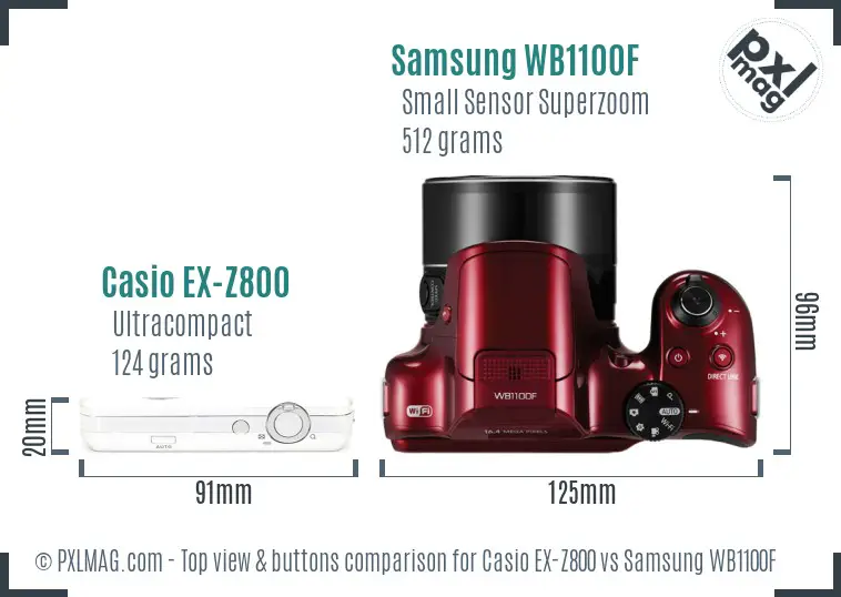 Casio EX-Z800 vs Samsung WB1100F top view buttons comparison