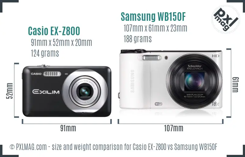 Casio EX-Z800 vs Samsung WB150F size comparison Casio EX-Z800 vs Samsung WB150F size comparison