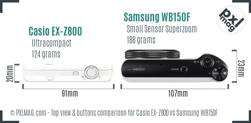 Casio EX-Z800 vs Samsung WB150F top view buttons comparison Casio EX-Z800 vs Samsung WB150F top view buttons comparison