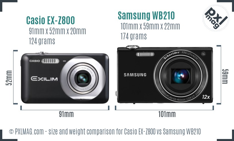 Casio EX-Z800 vs Samsung WB210 size comparison