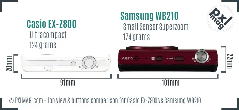 Casio EX-Z800 vs Samsung WB210 top view buttons comparison