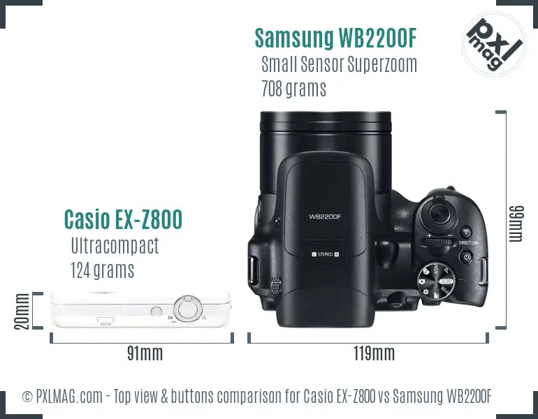 Casio EX-Z800 vs Samsung WB2200F top view buttons comparison