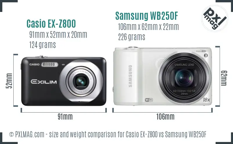 Casio EX-Z800 vs Samsung WB250F size comparison