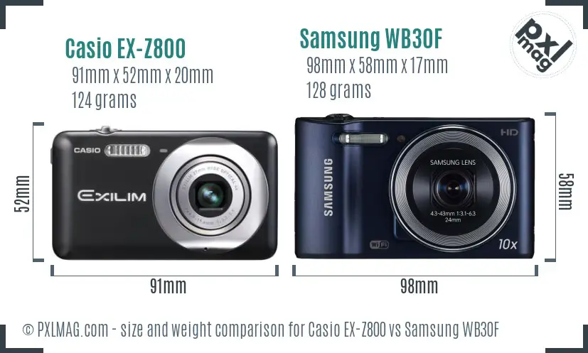 Casio EX-Z800 vs Samsung WB30F size comparison Casio EX-Z800 vs Samsung WB30F size comparison