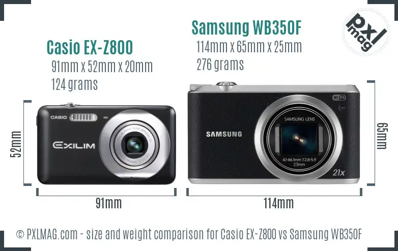 Casio EX-Z800 vs Samsung WB350F size comparison