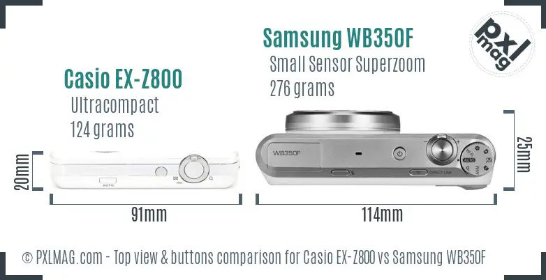Casio EX-Z800 vs Samsung WB350F top view buttons comparison
