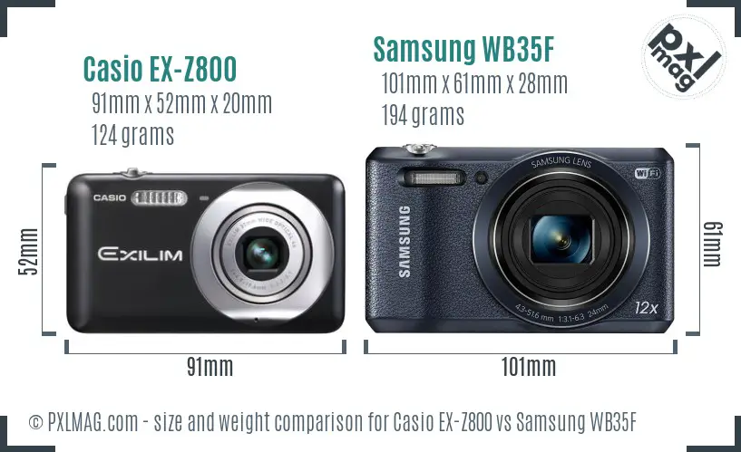 Casio EX-Z800 vs Samsung WB35F size comparison