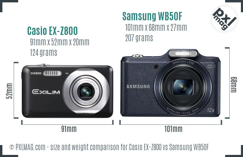 Casio EX-Z800 vs Samsung WB50F size comparison