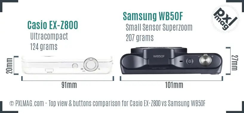 Casio EX-Z800 vs Samsung WB50F top view buttons comparison