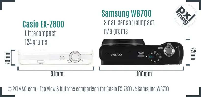 Casio EX-Z800 vs Samsung WB700 top view buttons comparison