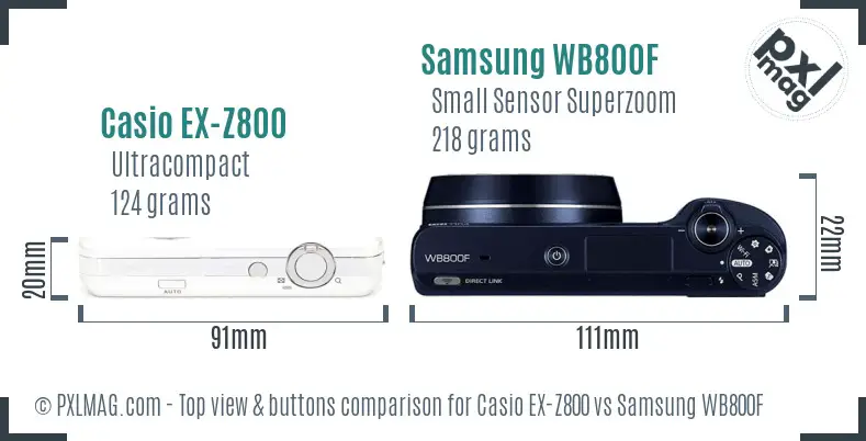 Casio EX-Z800 vs Samsung WB800F top view buttons comparison