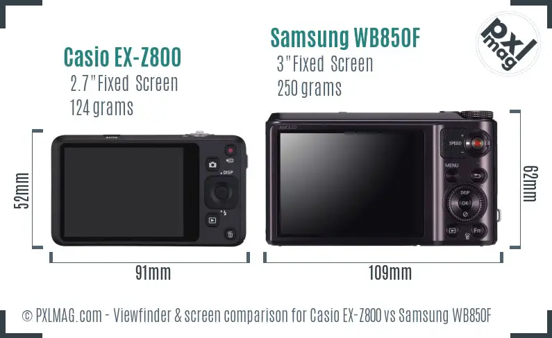 Casio EX-Z800 vs Samsung WB850F Screen and Viewfinder comparison Casio EX-Z800 vs Samsung WB850F Screen and Viewfinder comparison