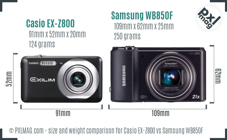 Casio EX-Z800 vs Samsung WB850F size comparison Casio EX-Z800 vs Samsung WB850F size comparison