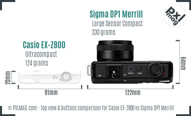 Casio EX-Z800 vs Sigma DP1 Merrill top view buttons comparison