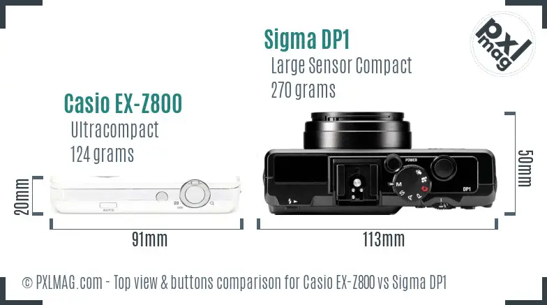 Casio EX-Z800 vs Sigma DP1 top view buttons comparison