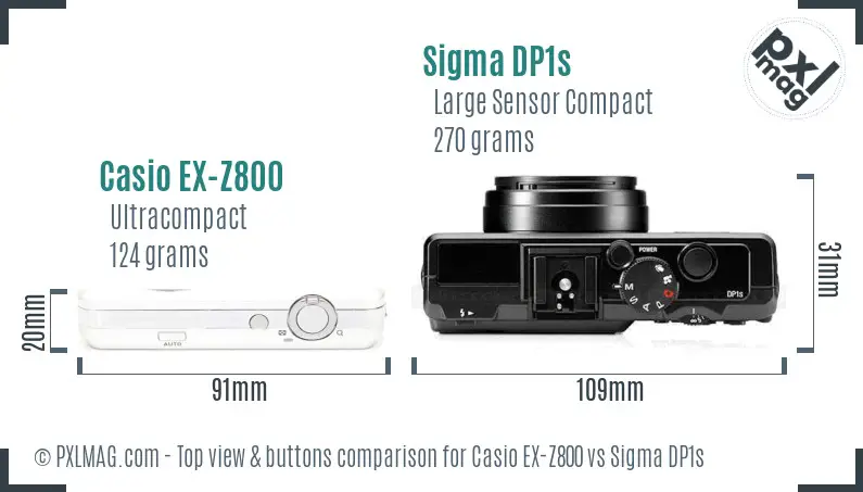 Casio EX-Z800 vs Sigma DP1s top view buttons comparison Casio EX-Z800 vs Sigma DP1s top view buttons comparison