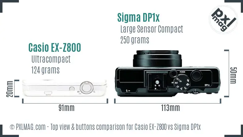 Casio EX-Z800 vs Sigma DP1x top view buttons comparison Casio EX-Z800 vs Sigma DP1x top view buttons comparison