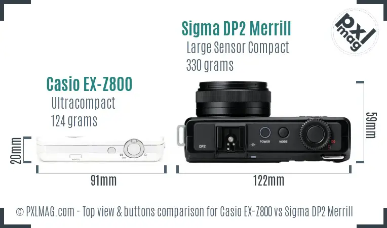 Casio EX-Z800 vs Sigma DP2 Merrill top view buttons comparison