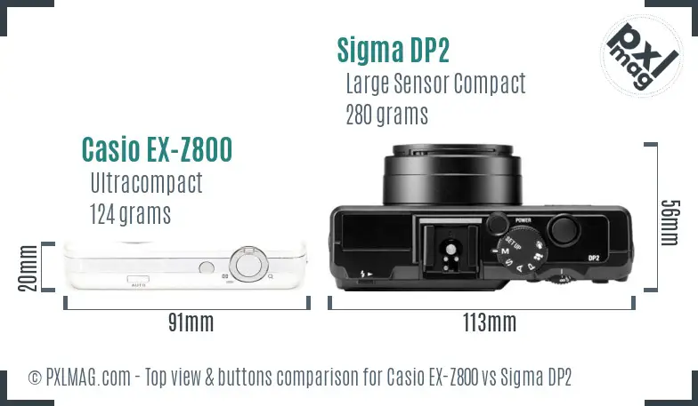 Casio EX-Z800 vs Sigma DP2 top view buttons comparison Casio EX-Z800 vs Sigma DP2 top view buttons comparison