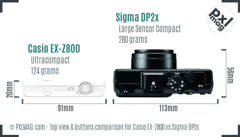 Casio EX-Z800 vs Sigma DP2x top view buttons comparison