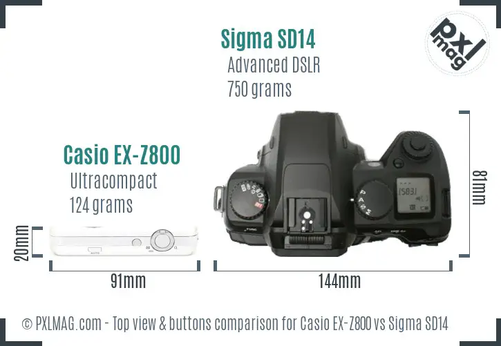 Casio EX-Z800 vs Sigma SD14 top view buttons comparison