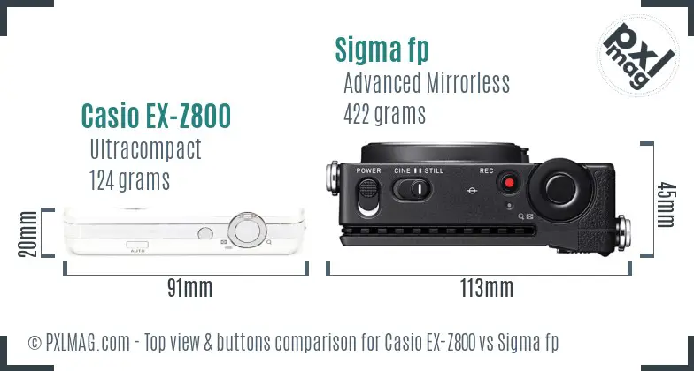 Casio EX-Z800 vs Sigma fp top view buttons comparison Casio EX-Z800 vs Sigma fp top view buttons comparison