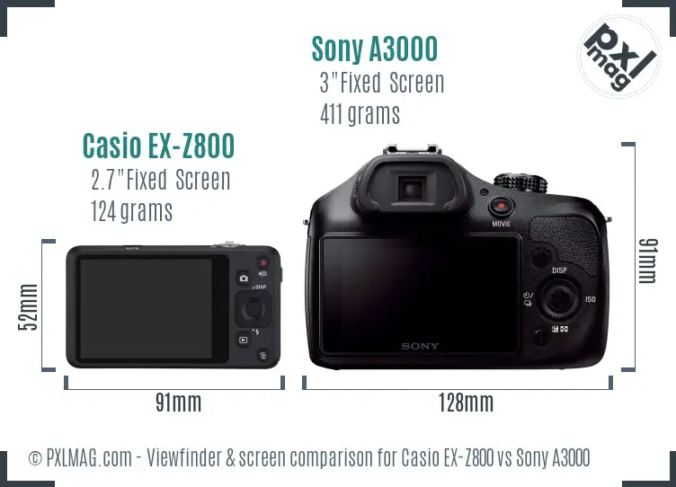 Casio EX-Z800 vs Sony A3000 Screen and Viewfinder comparison Casio EX-Z800 vs Sony A3000 Screen and Viewfinder comparison
