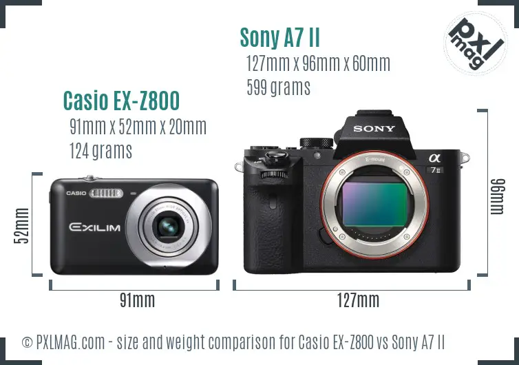 Casio EX-Z800 vs Sony A7 II size comparison