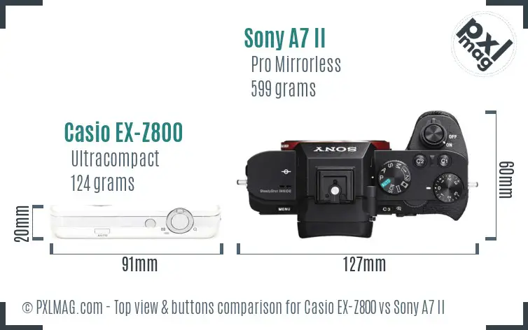 Casio EX-Z800 vs Sony A7 II top view buttons comparison