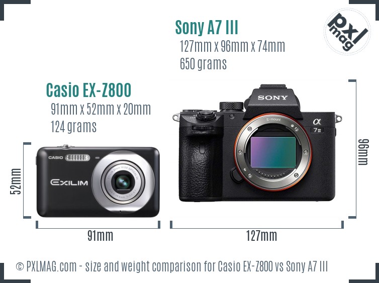 Casio EX-Z800 vs Sony A7 III size comparison