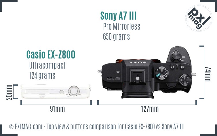Casio EX-Z800 vs Sony A7 III top view buttons comparison