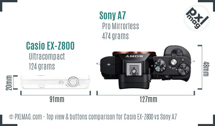 Casio EX-Z800 vs Sony A7 top view buttons comparison