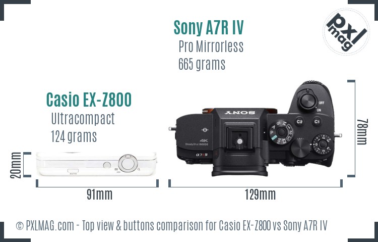 Casio EX-Z800 vs Sony A7R IV top view buttons comparison