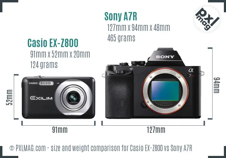 Casio EX-Z800 vs Sony A7R size comparison