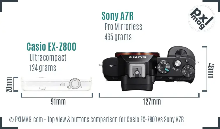 Casio EX-Z800 vs Sony A7R top view buttons comparison