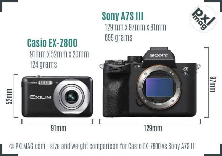 Casio EX-Z800 vs Sony A7S III size comparison