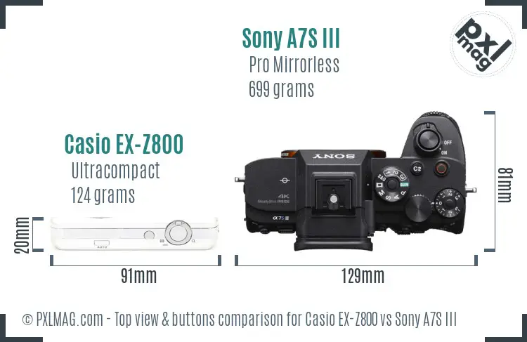 Casio EX-Z800 vs Sony A7S III top view buttons comparison