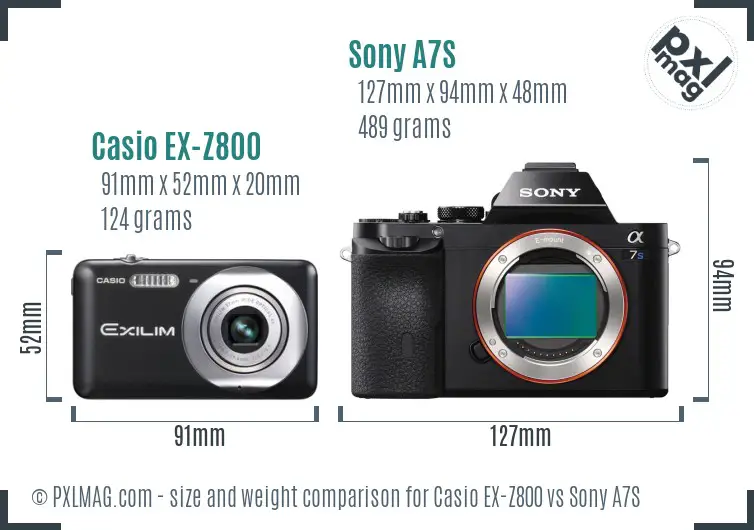 Casio EX-Z800 vs Sony A7S size comparison