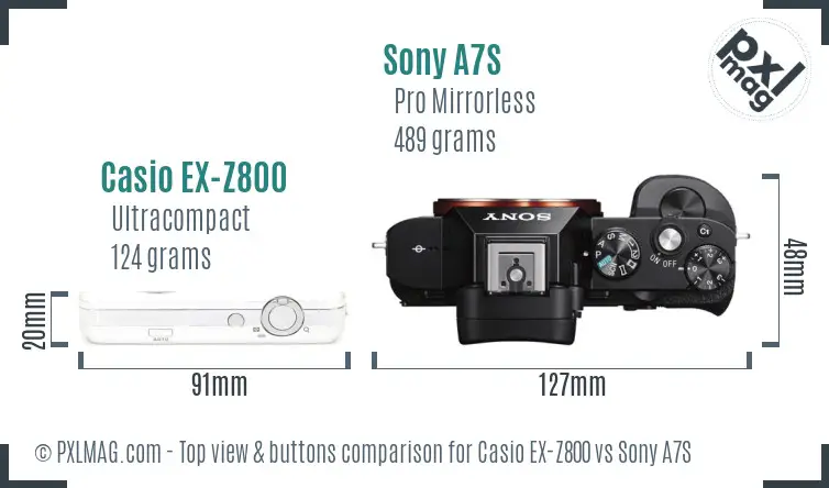 Casio EX-Z800 vs Sony A7S top view buttons comparison