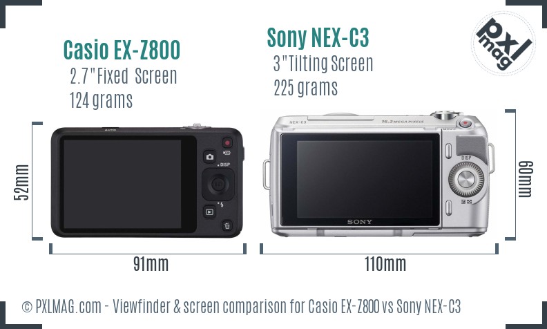 Casio EX-Z800 vs Sony NEX-C3 Screen and Viewfinder comparison