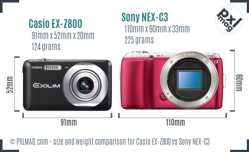 Casio EX-Z800 vs Sony NEX-C3 size comparison