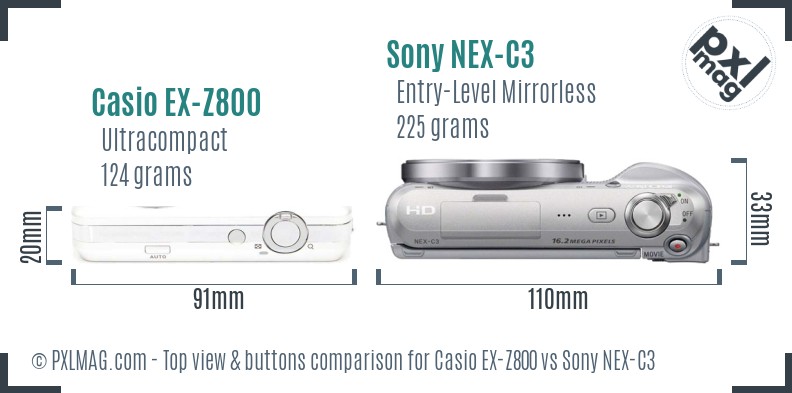 Casio EX-Z800 vs Sony NEX-C3 top view buttons comparison