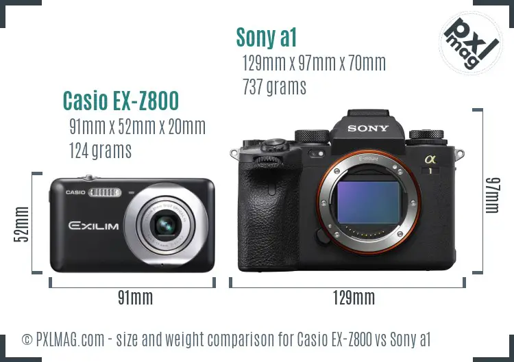 Casio EX-Z800 vs Sony a1 size comparison