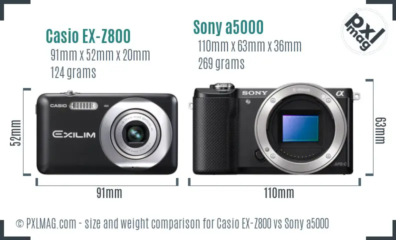 Casio EX-Z800 vs Sony a5000 size comparison