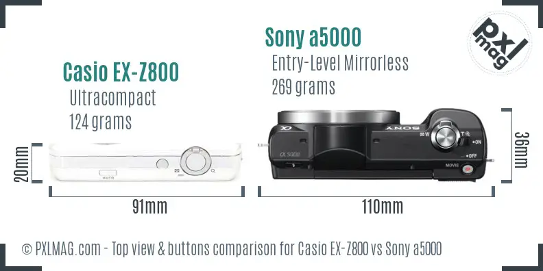 Casio EX-Z800 vs Sony a5000 top view buttons comparison